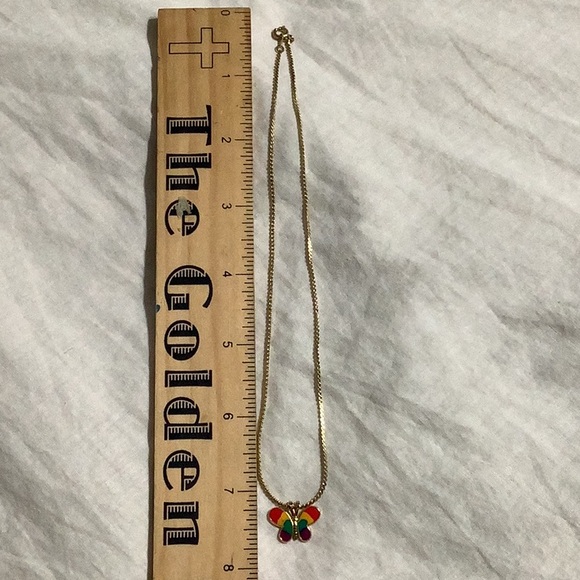 Children’s golden necklace with colorful butterfly pendant - Picture 4 of 6